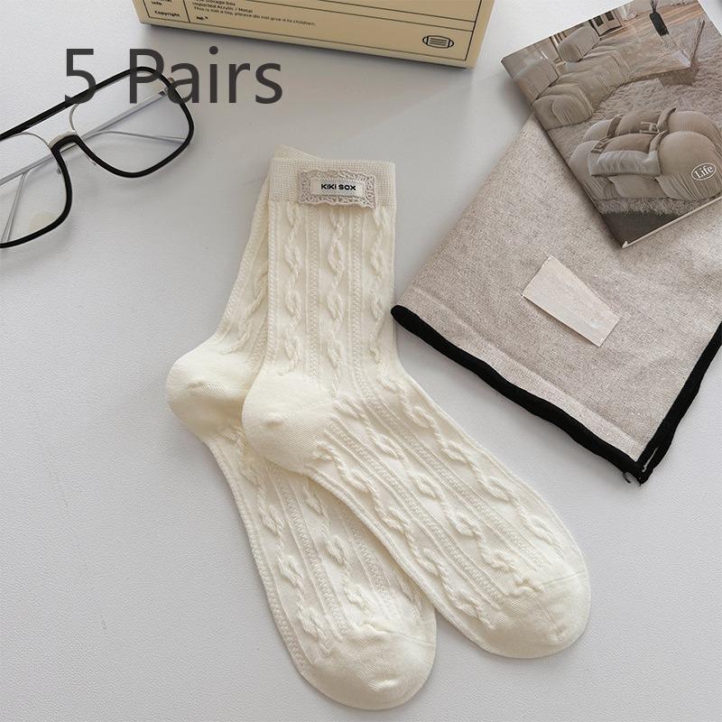 5 Pairs of Women's Summer Fashion Pure Cotton Tube Pile Socks
