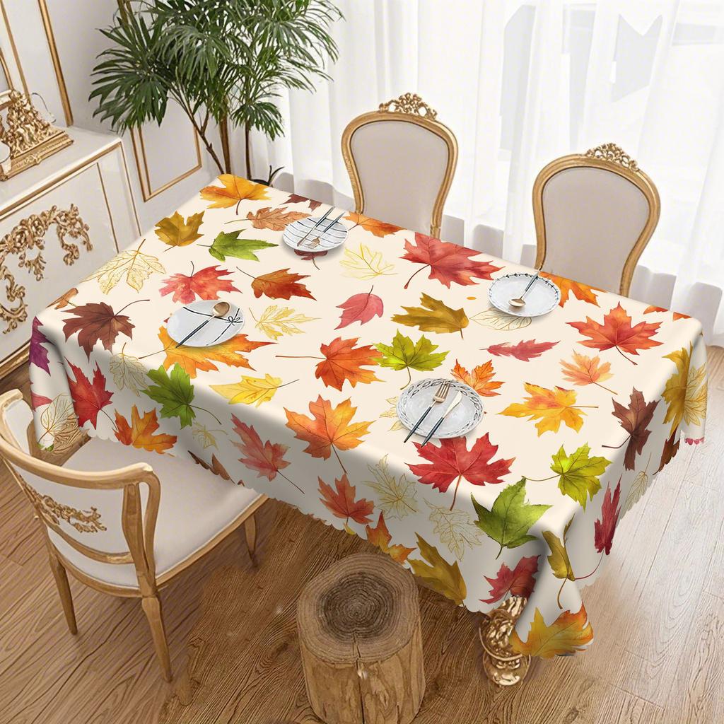 1 Rectangle Tablecloth With Colored Maple Leaf Pattern, Machine Washable - Perfect For Fall Thanksgiving
