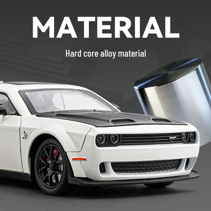 1:24 Hellcat Challenger Alloy Sports Car Model with Sound, Light, Pull-Back, and Openable Doors.