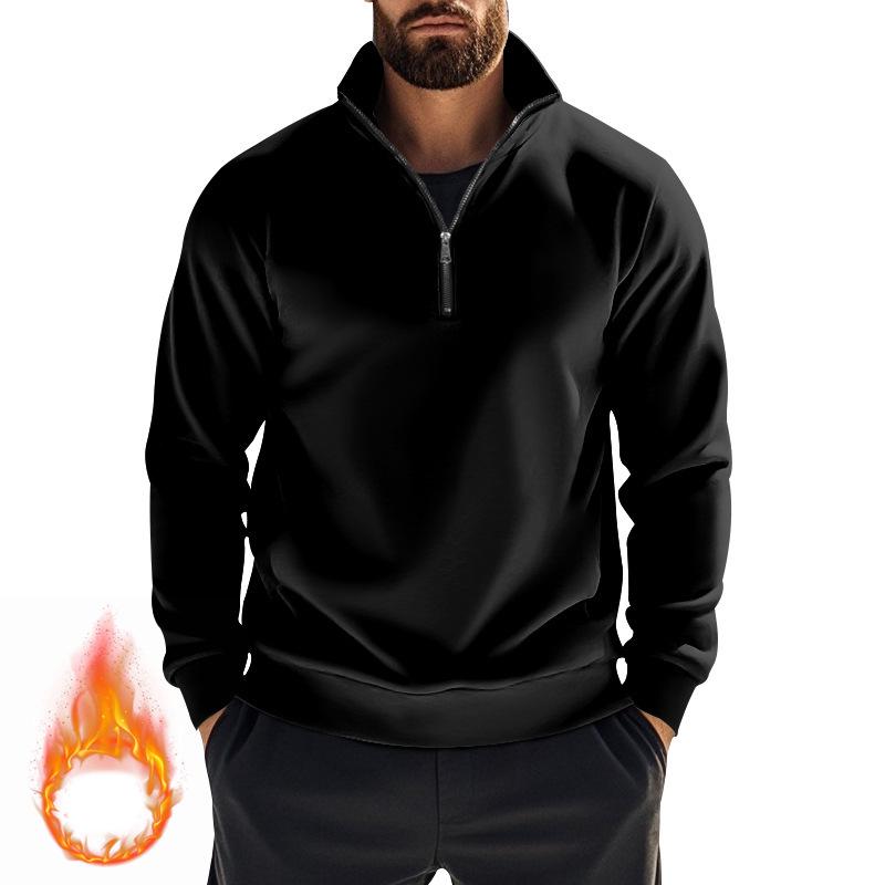 Men's Autumn Winter Casual Zipper Stand Collar Fleece Hoodie Jacket