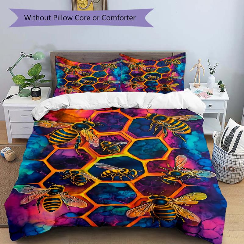 3pcs Bee Hive Bedding Set, Includes Without Pillow Inserts, Soft Comfortable Bedding Set,All-Season Use a0924059