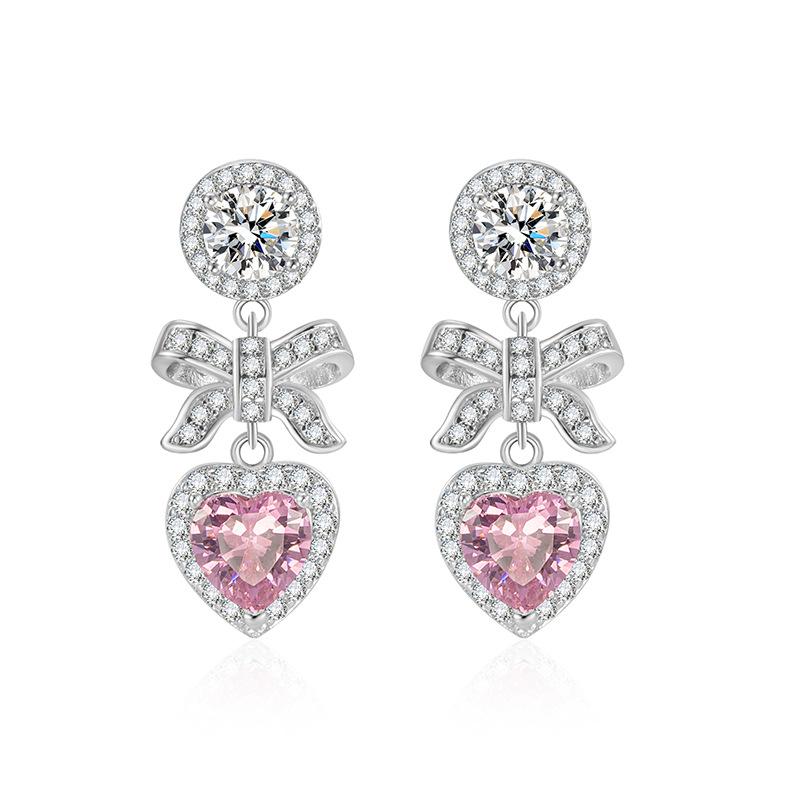 Princess Bow Earrings Sweet Heart Shaped Drop Dangle Light Luxury Elegant Cute Girl Jewelry