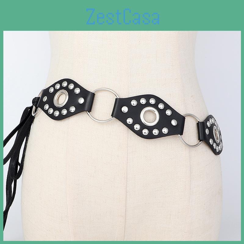 Rivet Retro Metal Buckle Leather Splicing Waist Belt Bohemian Style Trendy For