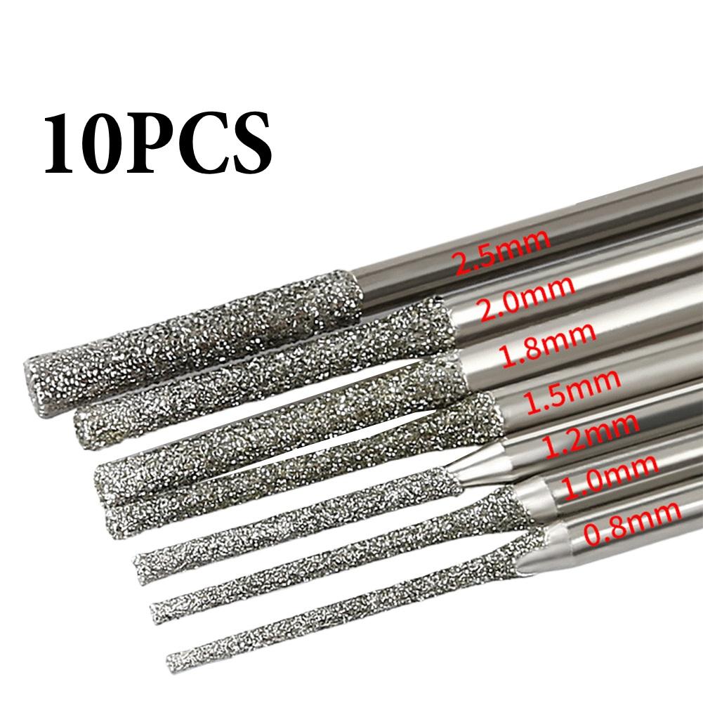 10PCS 0.8-2.5mm Emery Drill Bits 2.35mm  Diamond Sand Drilling Extended Drill Bit Hardware Power Tool Accessories