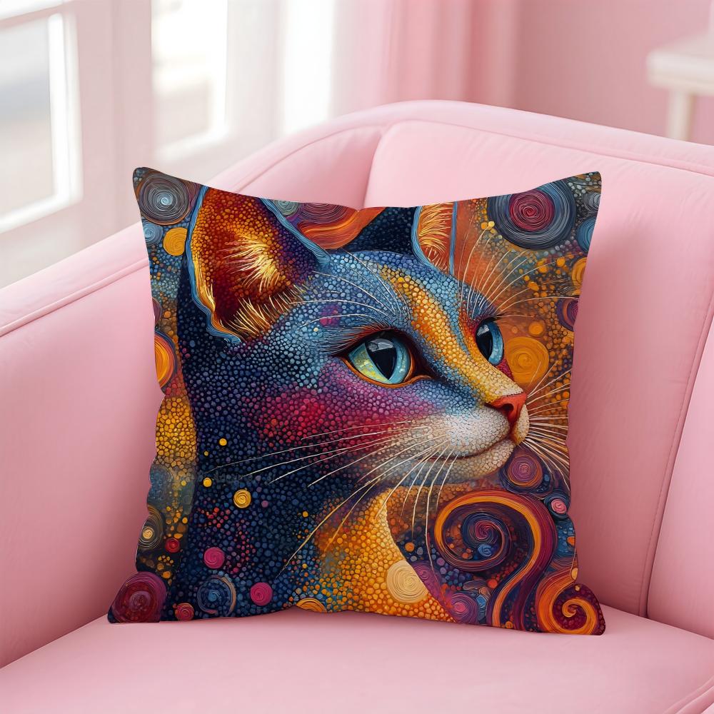 Prints Of The Strange Cats Cushion Cover Linen Pillowcase Cover Soft Decor for Sofa Home Room