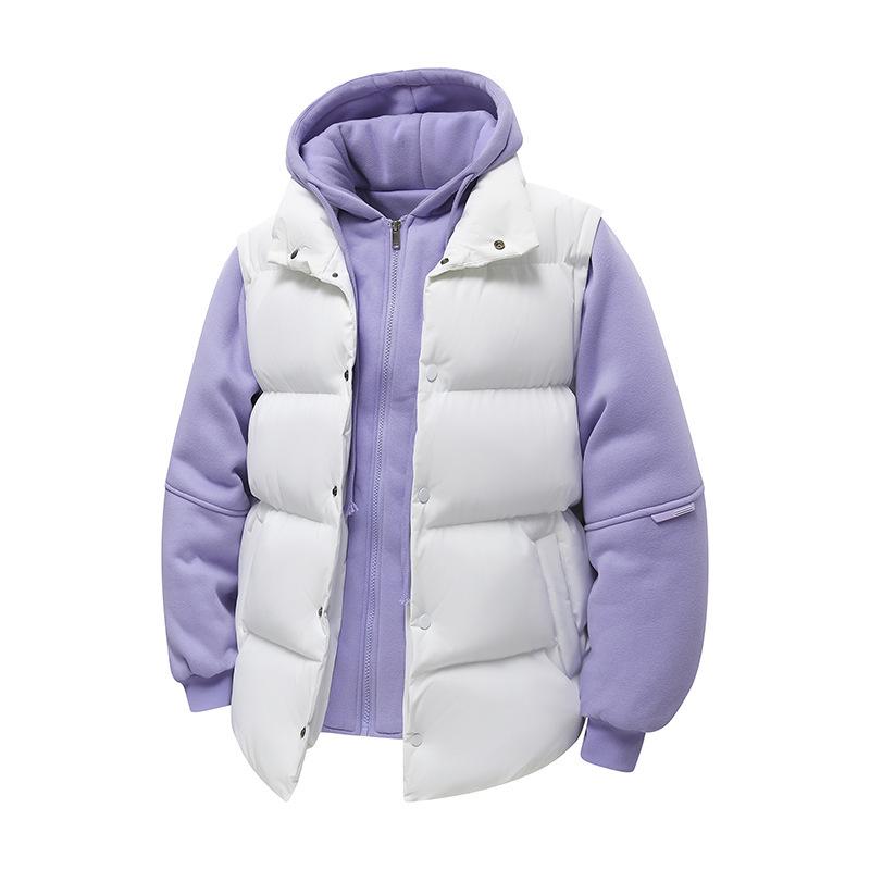 Unisex Color Block Cotton Jacket: Warm Hooded Coat for Autumn/Winter