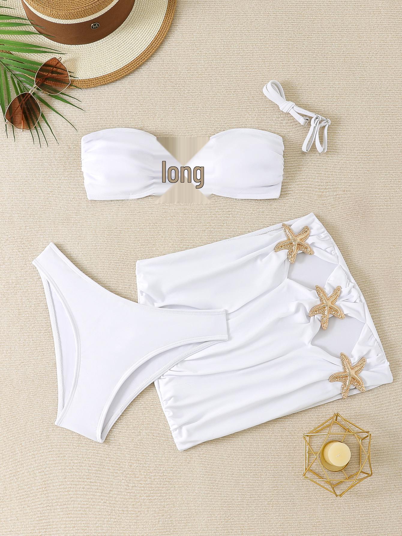 European & American Women s Solid Color Three-Piece Starfish Bikini Set Large