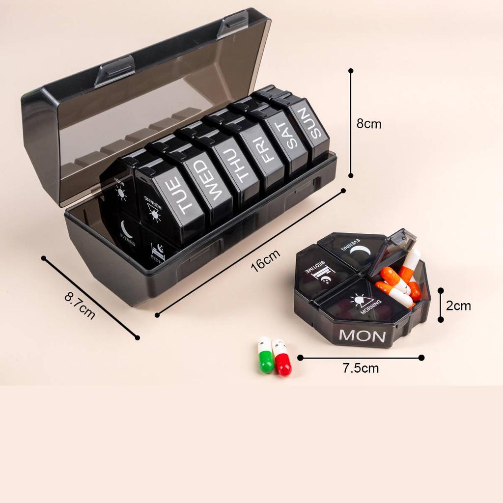 Pill Cases Box Organizer 7 Days 28 Grids 4 Times One Day Portable Travel with Large Compartments for Vitamins Medicine Fish Oils