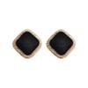 Cold Wind Fashionable Retro Fabric Square with Diamonds Black Stud Earrings Real Gold Color Retention Temperament Personalized Earrings Female