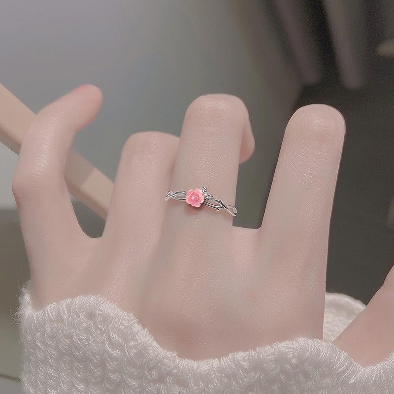 Red Rose Cinnabar Camellia Diamond Ring: Unique Birthday Gift for Girlfriend