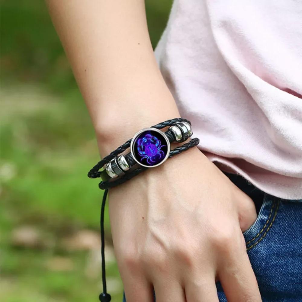 12 Constellation Zodiac Sign Charm Luminous Bracelets Men Women Vintage Multilayer Wrap Leather Bracelet Bangle Birthday Gift