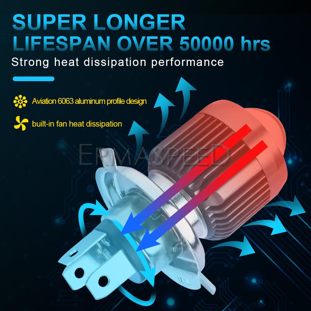 H4 LED Motorcycle Headlight Bulb Hi/Lo Beam Bulb 3000 Lumens White 6000K CSP Chips LED Motorbike Scooter Headlamp Fog Lights