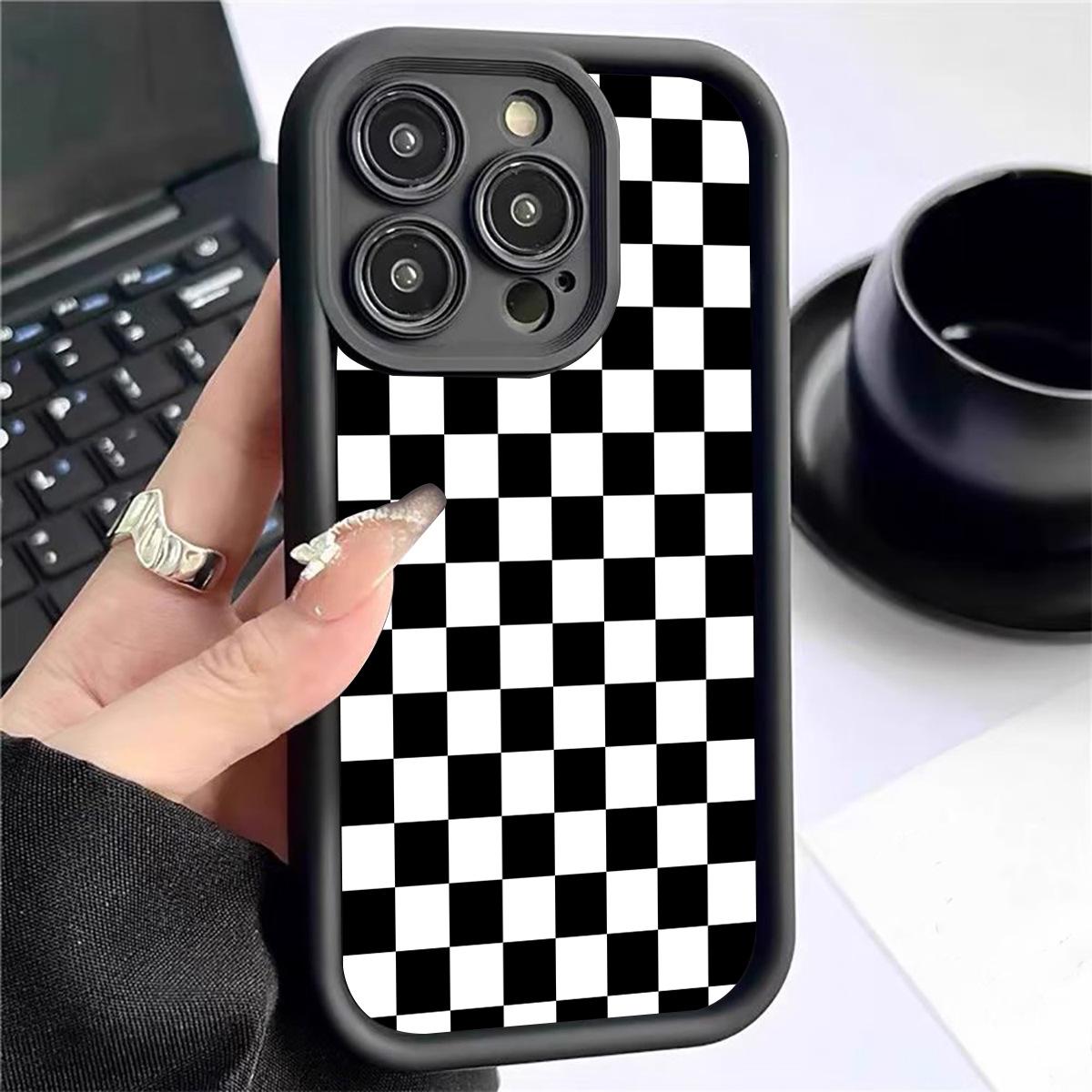 

Черно-белый клетчатый кейс с канавками для iPhone 15/16/17 Galaxy S23 чёрный