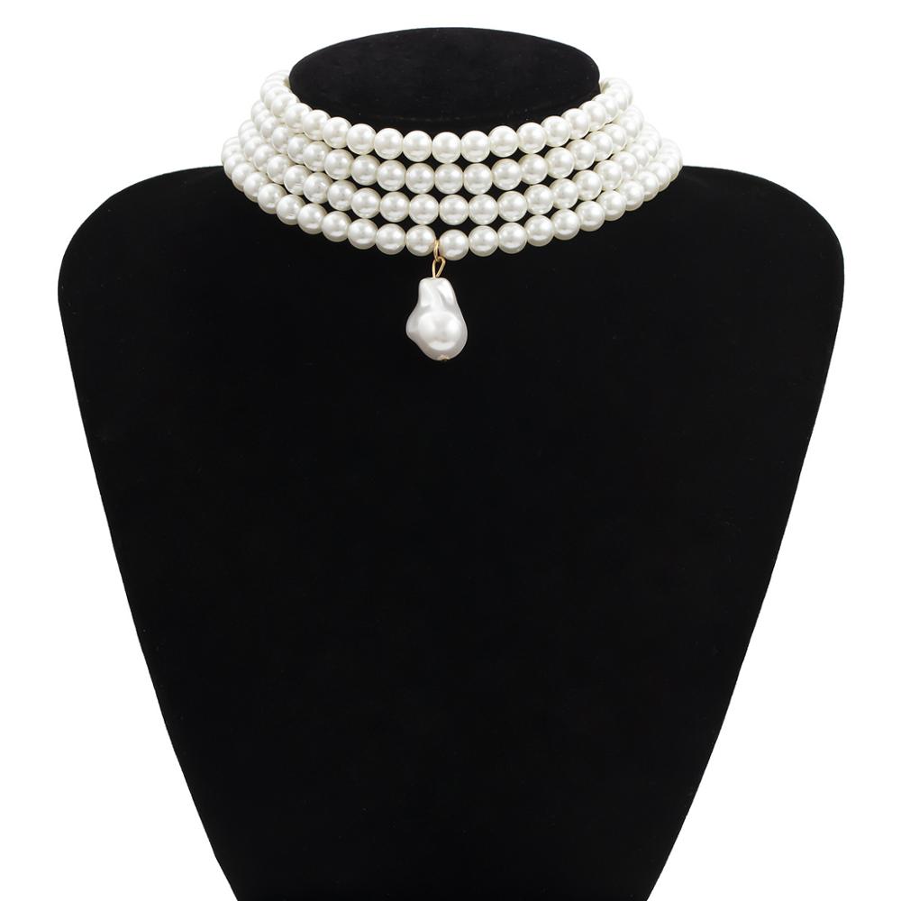 Gorgeous Multilayers Imitation Pearl Choker Necklaces for Women Jewelry Irregular Pearls Pendant Wedding Necklace 2019