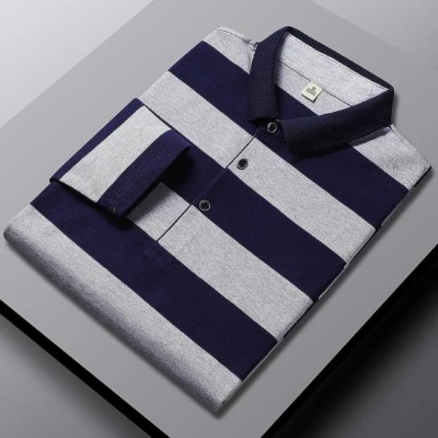Gestreiftes Baumwollhemd für Herren mittleren Alters, langärmeliges T-Shirt für Herren mittleren Alters, ST-Shirt