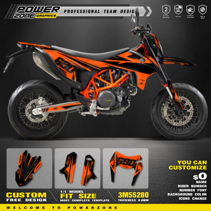 PowerZone Custom Team Graphics Backgrounds Decal Stickers For KTM 19-21 SMC-R 690 Numebr Name Custom