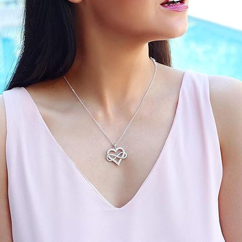 Elegant Infinity Love Heart Necklace with Rhinestone Clavicle Chain for Women