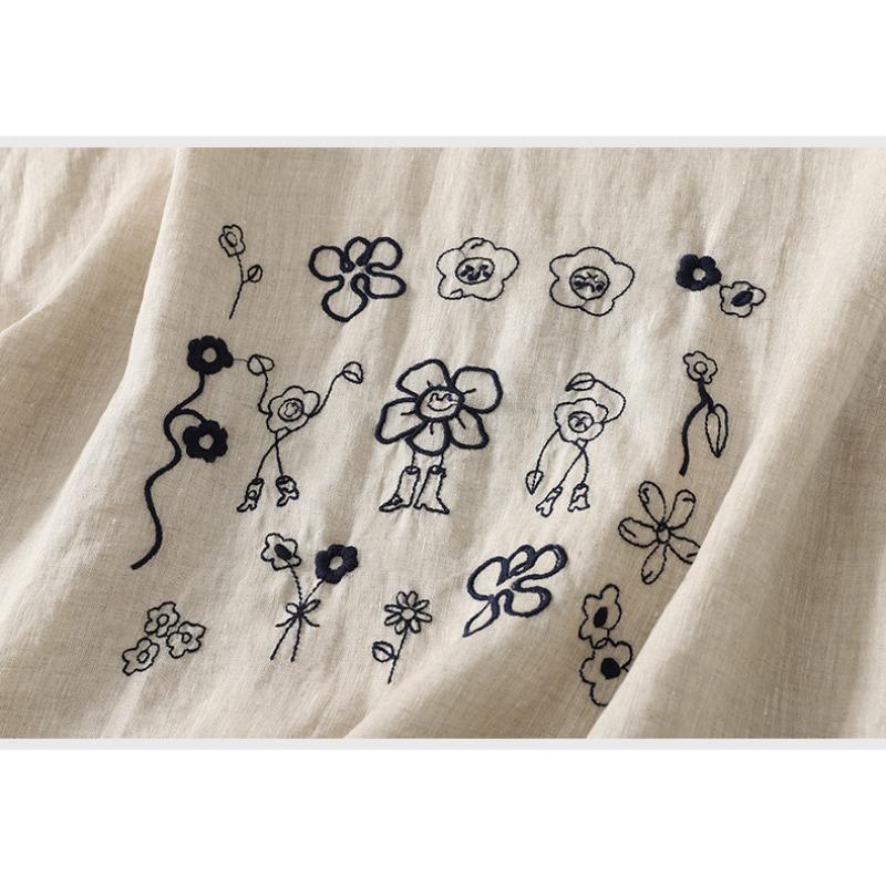 DIMANAF 2026 Lato Damska Duży Rozmiar Nowa Bluzka Koszula Haft Vintage Krótki Rękaw Bawełna Codzienna Luźna Damskie Bluzki T-shirty