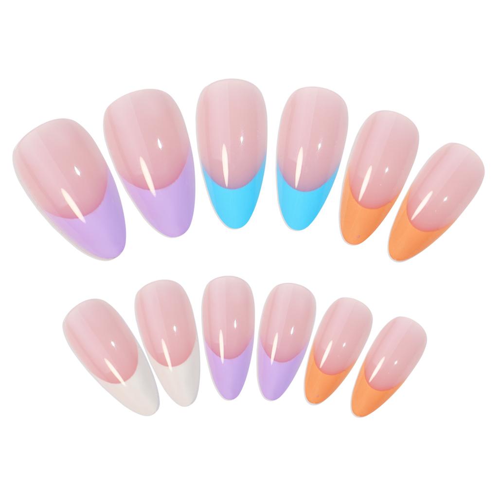 French-style Armor-wearing Rainbow Manicure Color-blocking Fake Nails Fake Nails