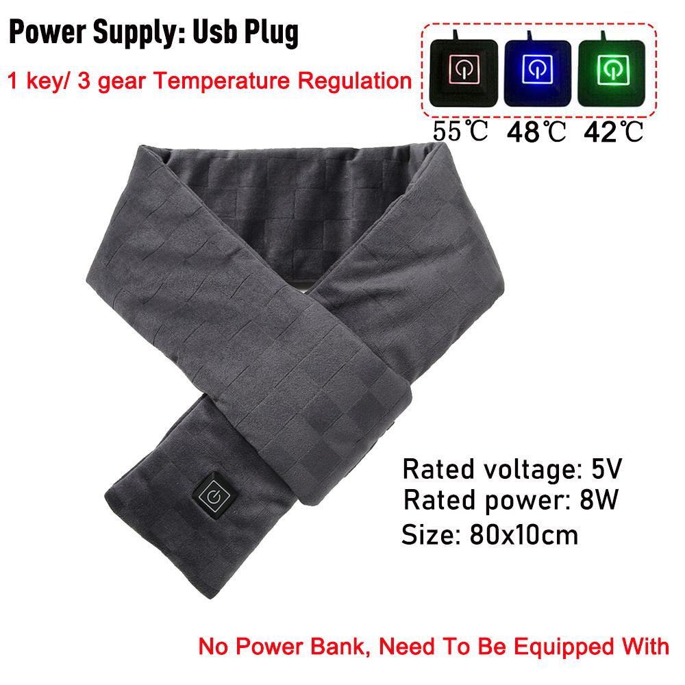 USB Women Men Heating Scarf Temperature Scarf 3 Gears Adjustable USB Charging Heat Control Neck Warmer For Cycling Camping