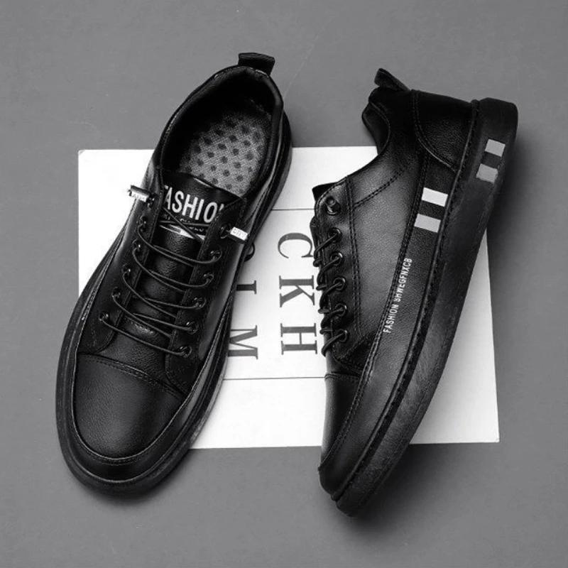 Leather Casual Shoes for Men Elastic Band Slip-on Men's Board Shoes Non-slip Wear-resistant Male Flats 2024 Men Driving Shoes