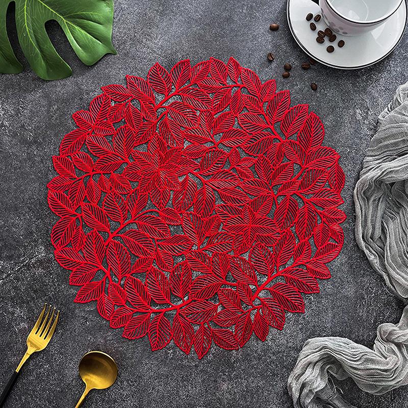 Leaf Hollowed Out PVC Placemats Household Light Luxury Anti Slip And Thermal Insulation Dining Table Decor Mat