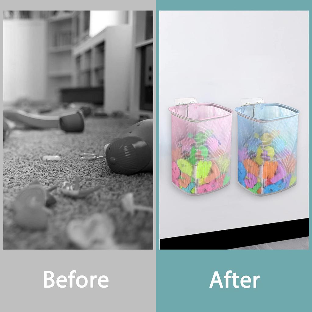 Linkidea Bath Toy Storage Hanging Mesh Bathtub Toy Holder Basket with Adhesive Shower Caddy for and Car Toys 2-Pack Organizer, Hooks, Kids, Toddlers,