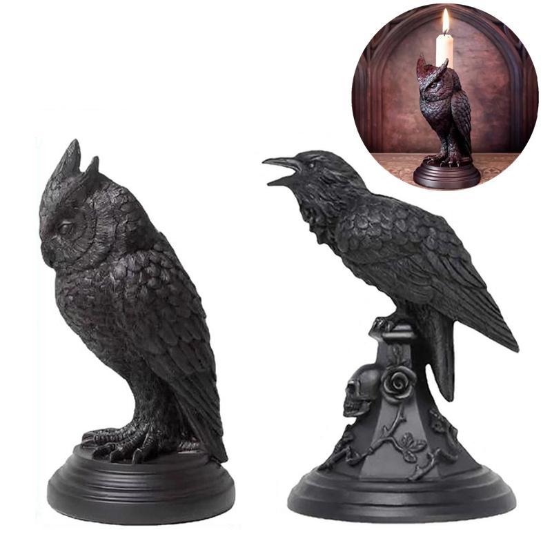 Crow Silastic Mould Candle Holder Retro Black Candlestick Resin Sculpture Craft Halloween Statue Fun Atmosphere Home Decorat
