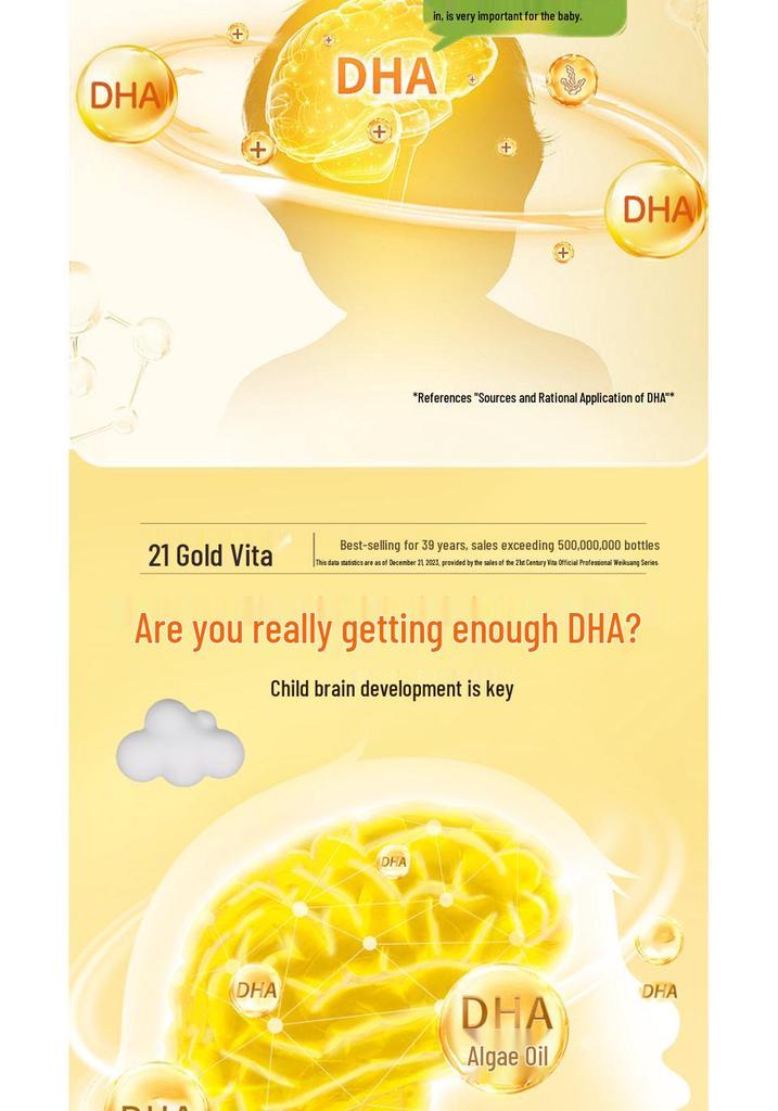 21K DHA Algal & Flaxseed Oil Softgels - 60 Capsules for Children & Teens To Enhance Memory - Genuine Product