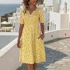 Summer New Floral Print V-neck Short Sleeve Midi Dress for Women, European Style Casual Ladies Dress