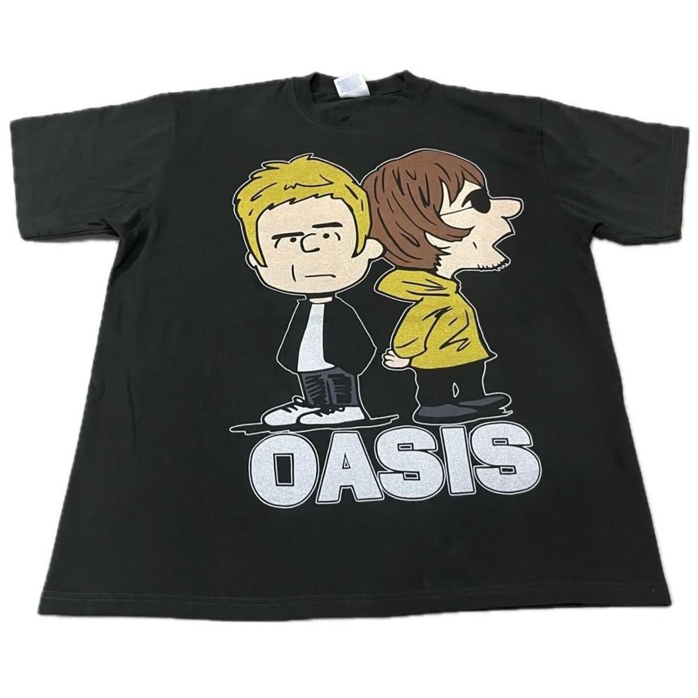 Vintage OASIS Snoopy Peanuts XL 90s Band Liam Double Sided Hanes T-Shirt REPRINT