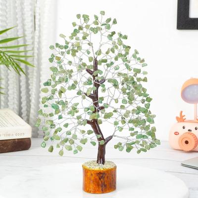 Green Jade Crystal Tree Good Luck Showpiece for Home Decor Items Crystals Gemstones Bonsai Money for Good Luck, Decoration Silver Wire, 10-12 Inch