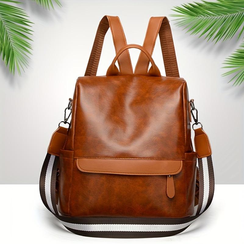 

Повседневный мягкий рюкзак из искусственной кожи, портативная дорожная сумка большой емкости для кемпинга, пеших прогулок, путешествий коричневый