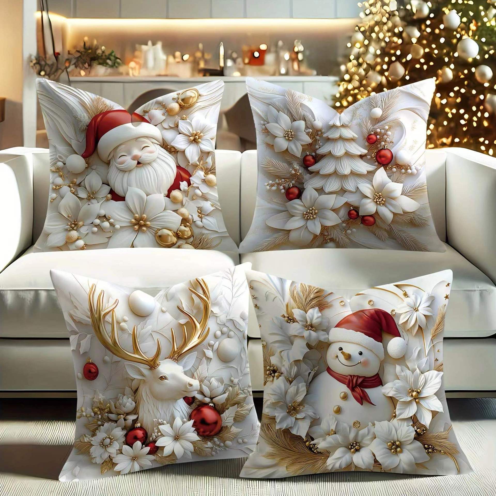 

New Christmas Old Man Snowman Print Pillow Case Living Room Sofa Cartoon Pattern Cushion Cover Pillow Case 45 * 45 (single pillow cover)