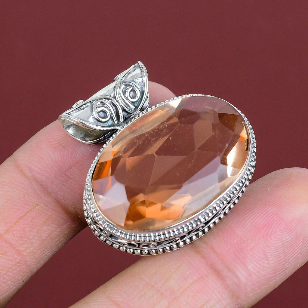 Faceted Morganite Pendant Genuine Gemstone Pendant 925 Sterling Silver Pendant Handmade Boho Pendant Vintage Design Jewelry Gifts For Mother