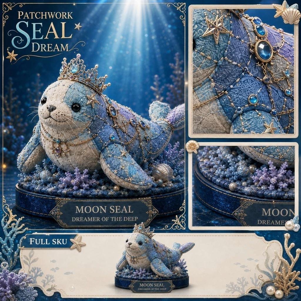 Patchwork DIY Kit for Seal Plush Toy with Embellishments and Detailed Instructions for Handmade Craft Project