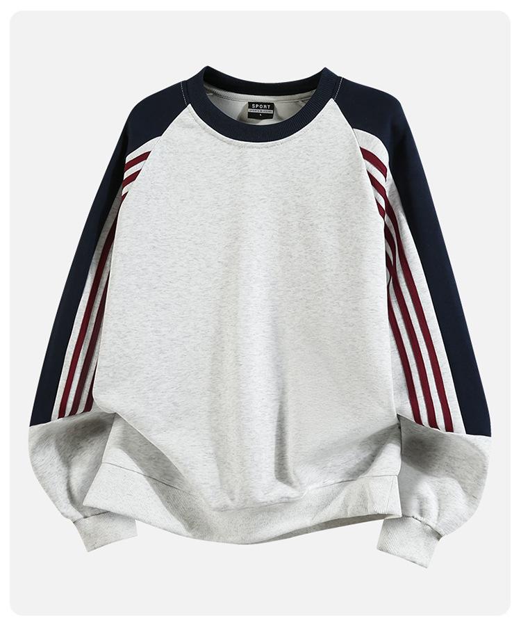 2025 Unisex Fleece-Lined Sweatshirt Set: High Street Three Stripes, Round Neck, Autumn/Winter Warmth