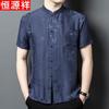 Hengyuanxiang Men's 100% Mulberry Silk Anti-Wrinkle Short Sleeve Shirt