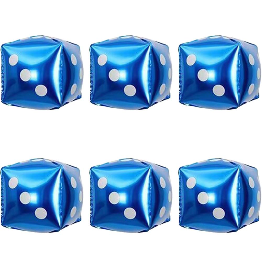6-Pack 22inch Square Blue Dice Balloons, Blue Dice Aluminum Mold Balloons, Suitable for Holiday Decorations, Theme Party Other