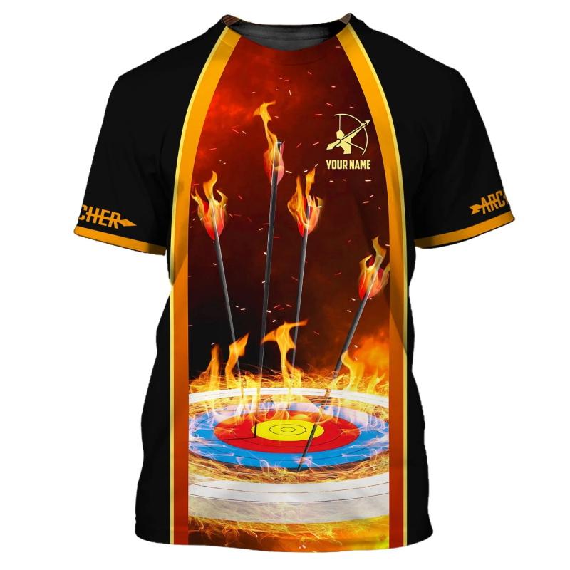 Camiseta Personalizada com Nome 3D Estampada por Toda a Peça com Gráfico de Tiro com Arco Para Homens Mulheres Camisetas de Manga Curta com Gola Redonda Roupas