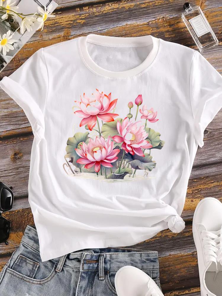 (Asian Size) Watercolor Cute 90s Lady Female Top Printed Women Casual T Shirt Fashion Graphic Short Sleeve T-shirts Tee Clothing