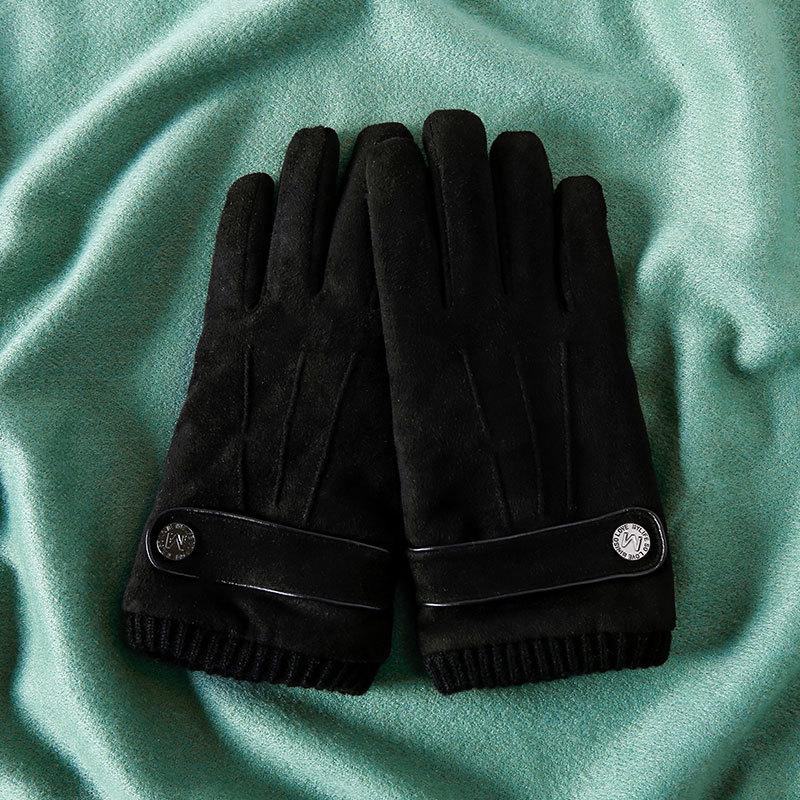 

Замшеві рукавички чоловічі осінньо-зимові вітрозахисні та теплі сенсорні на хутрі потовщені для їзди на велосипеді, мотоциклі, водіння в холодну погоду та нековзні one size fits all чорний