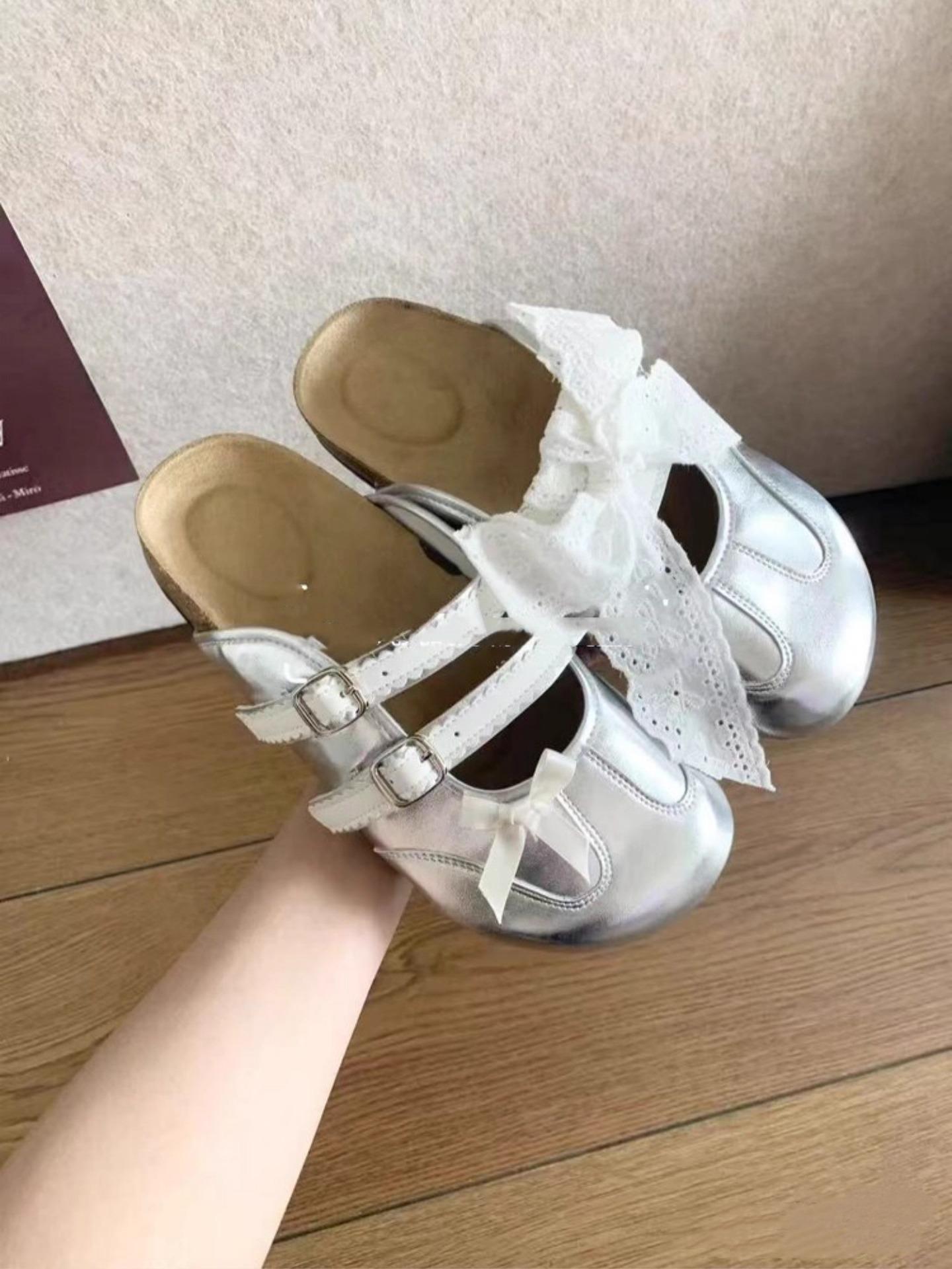 

Держи это при себе~ Ретро бант брошь сумка с перекрестными ремешками тапочки с закрытым носком женские тапочки на плоской подошве 40 серебряный