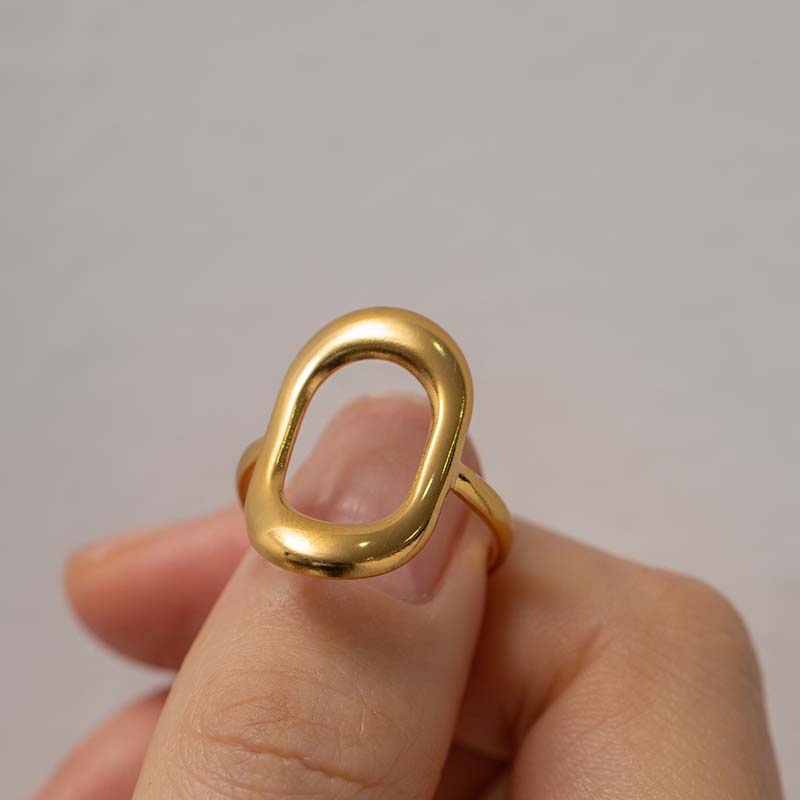 Stainless Steel Metal Hollow Square Open Rings For Women Vintage Gold Color Geometric Waterproof Chunky Ring Jewelry