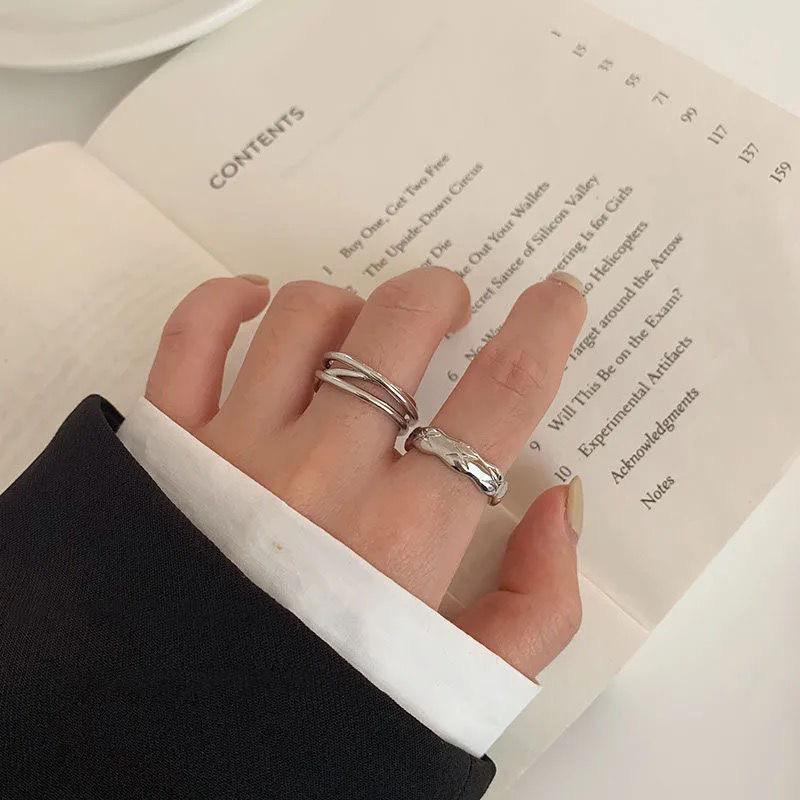 Cross Double Ring,Adjustable Finger Ring,Women Stack Ring,Minimalist Ring Set,Index Finger Ring,Unique Design Ring,Ladies Metal Ring,Personality Band