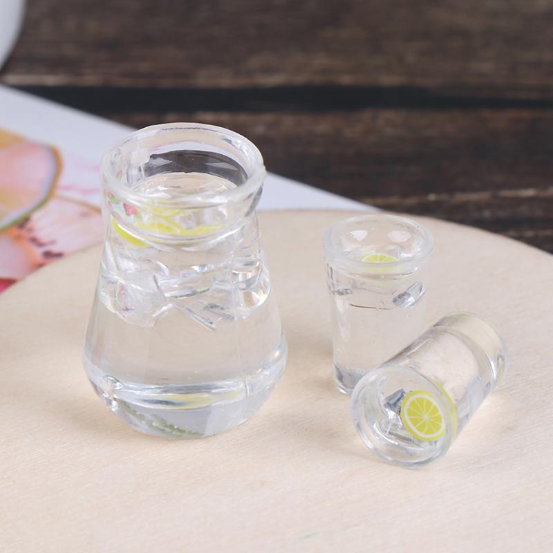 3Pc/Set Dollhouse Miniature Food Lemon Juice Jug Cup For Dollhouse Furniture