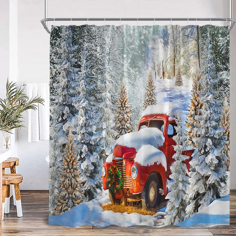 Jultomten Jul Duschdraperi Vinterhus Julgran Gåva Katt Öppen spis Badrumsgardin Tyg Hem Badrumsinredning med Krokar