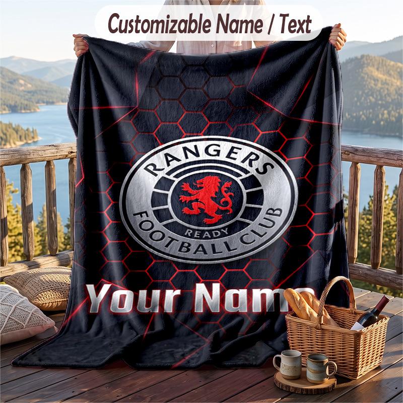 Flannel Blanket Rangers FC Print Custom Name Text Soft Throw for Sofa Bed