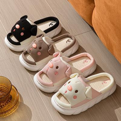 Fashion Linen Platform Women's Slippers Home Spring Summer Pig Cute Designer Woman Shoes Flat Fashion Hemp Indoor Elegant Casual Slides