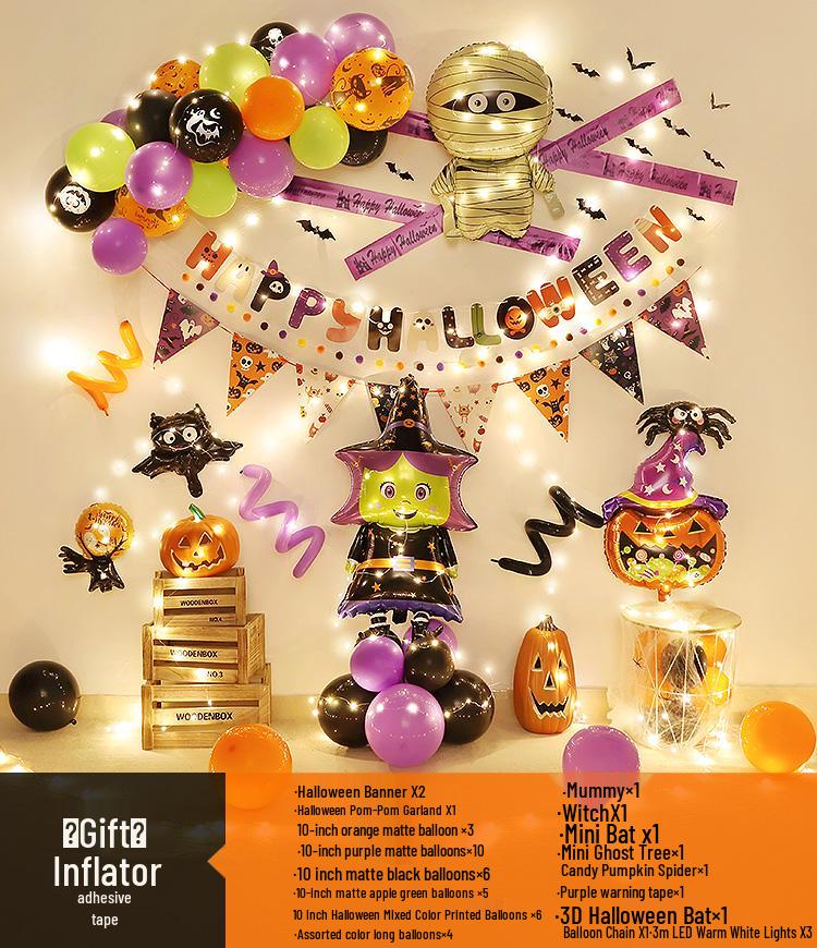 Halloween Theme Balloons and Pumpkin Lanterns for Indoor Decoration and Wall Scene Layout